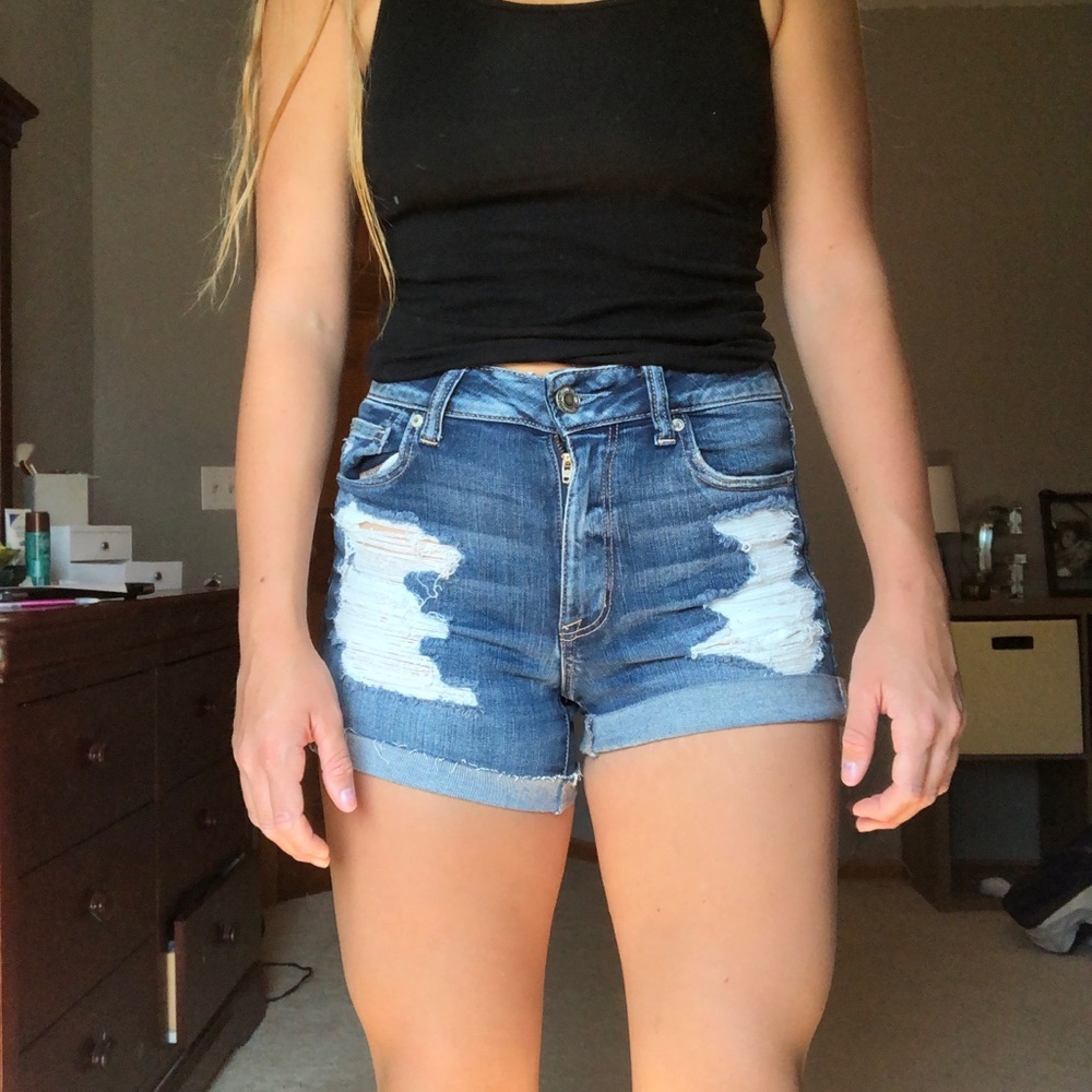 distressed next level stretch jean shorts